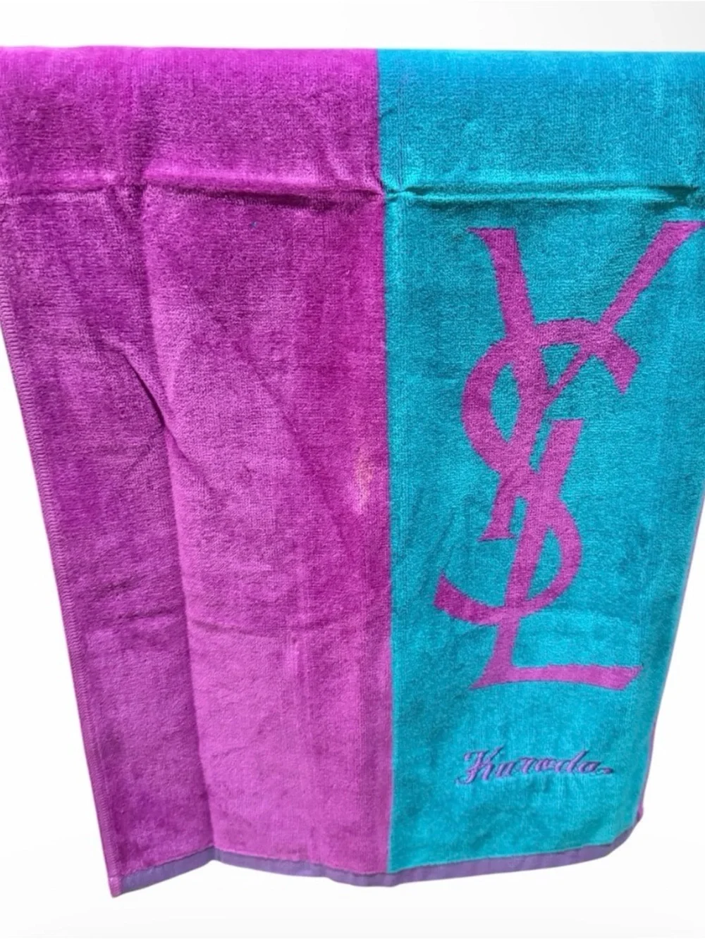 Yves Saint Laurent Purple & Teal Monogram Towel -New As Is